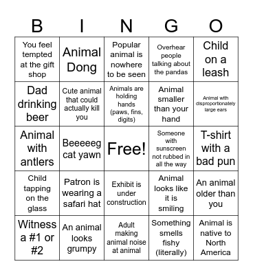 San Diego Zoo BINGO Card