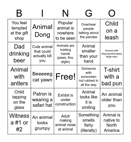 San Diego Zoo BINGO Card