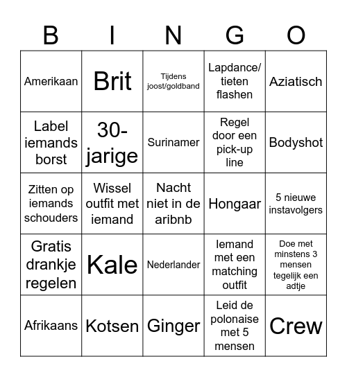 BENTHE'S BONTE BINGO Card