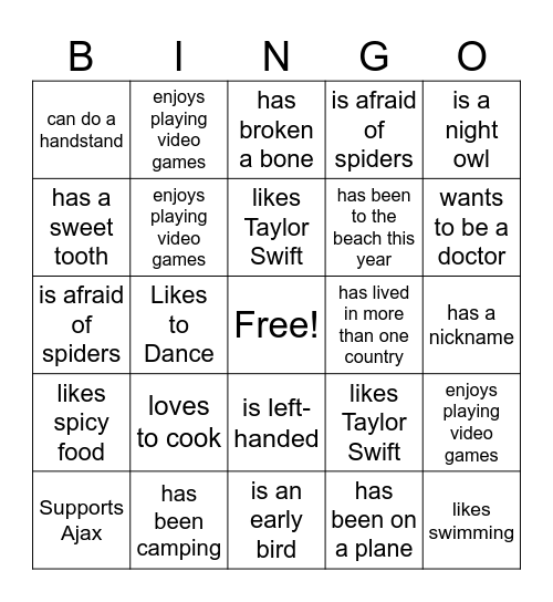 CLASSROOM BINGO Find someone who.... Bingo Card