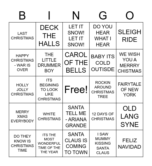 CHRISTMAS SONG Bingo Card