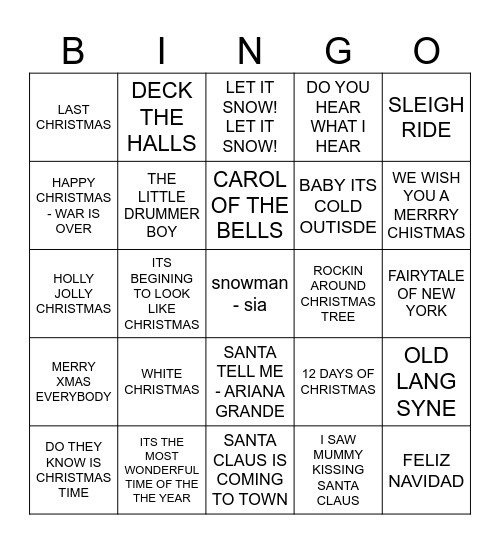 CHRISTMAS SONG Bingo Card