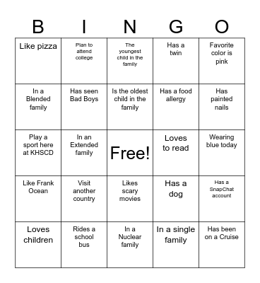 Welcome Back Bingo Card