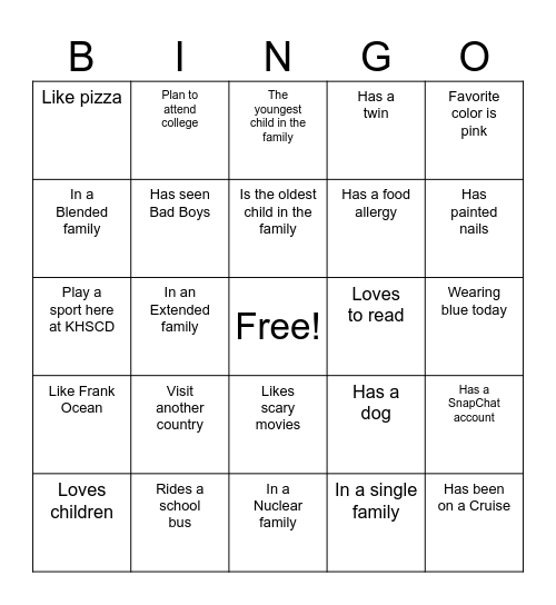 Welcome Back Bingo Card