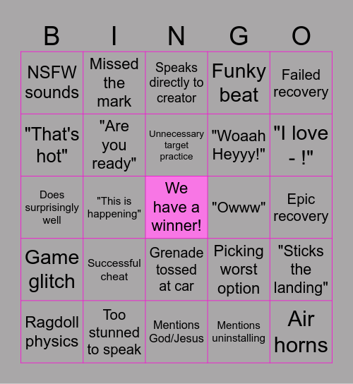 GrayStillPlays Bingo Card
