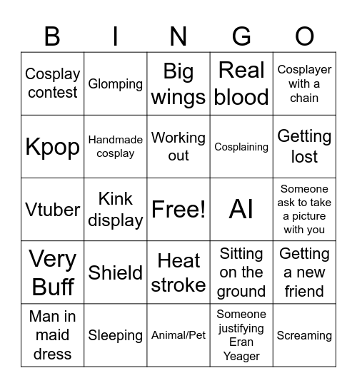 Anime Convention Bingo Card