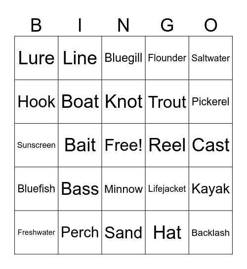 Fishing Bingo Card