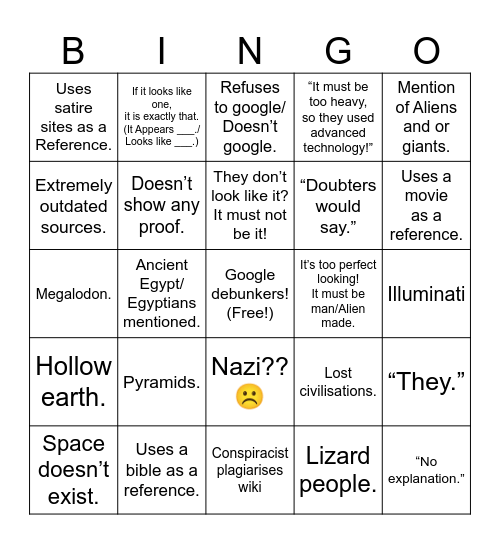 Miniminuteman Conspiracy Theory Bingo Card