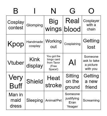 Anime Convention Bingo Card