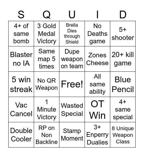 Squidiot Bingus Bingo Card