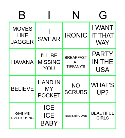 JESS'S JAMS! Bingo Card