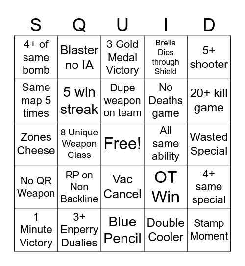 Squidiot Bingus Bingo Card