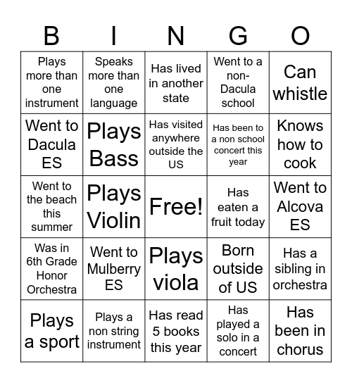 DHSO Bingo Card