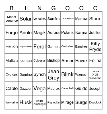 X-men film good guys wishlist Bingo Card