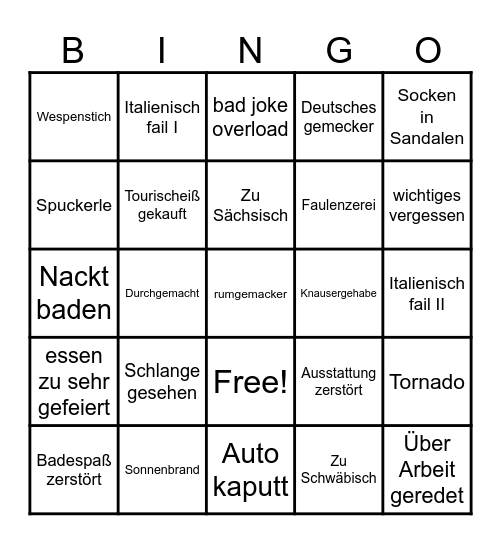 Bingo Italiano Bingo Card