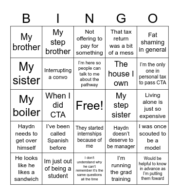 Things said Bingo Card