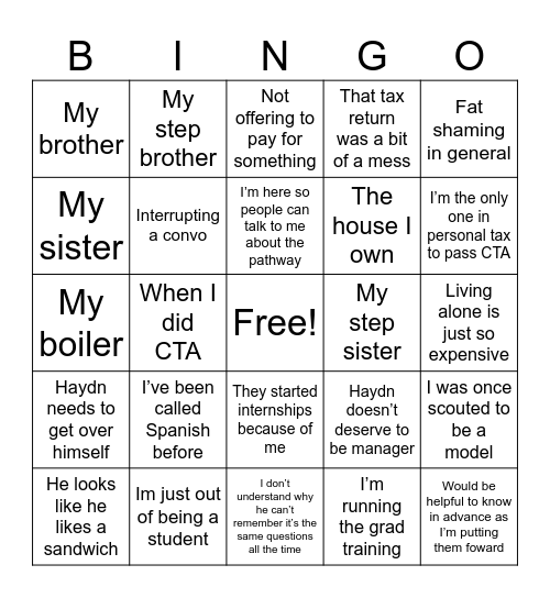 Things said Bingo Card