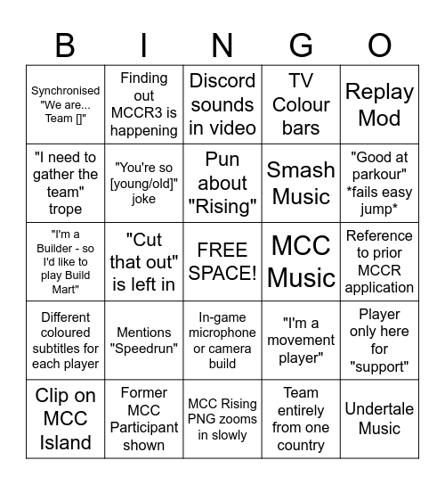 MCC RISING 3 APPLICATIONS Bingo Card