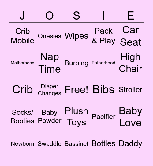 Baby Wright Shower Bingo Card
