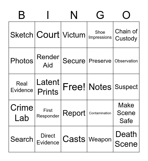 Crime Scene Preservation Bingo Card