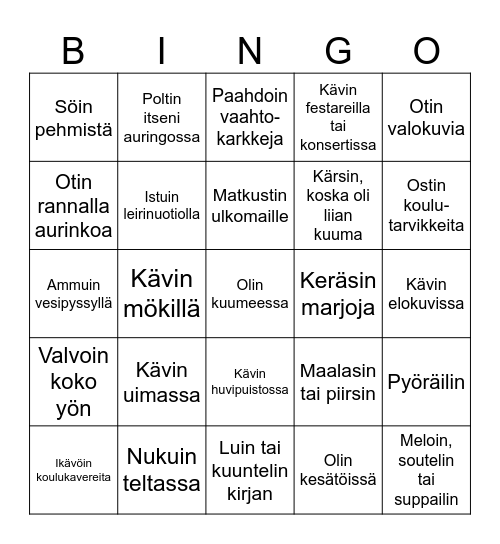 Kesälomabingo Card