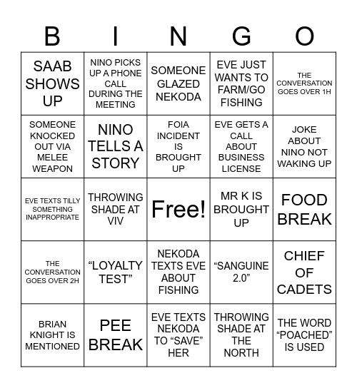 Meeting with Nino Bingo Card