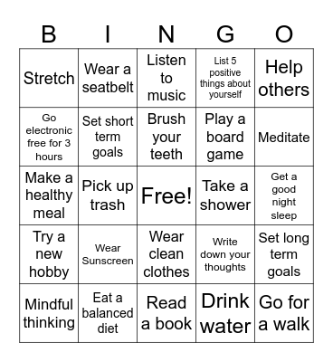 Health & Wellness Bingo Card