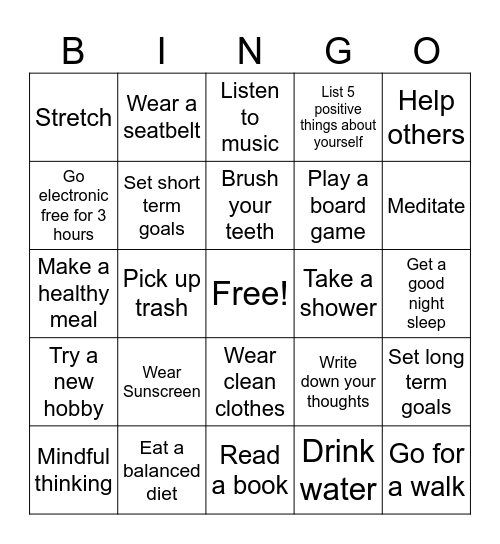 Health & Wellness Bingo Card