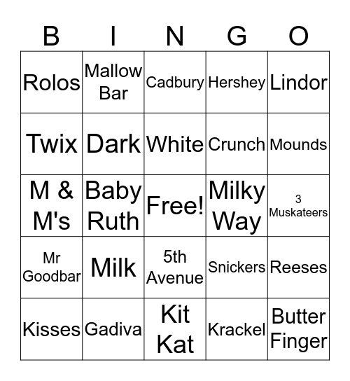 CHOCOLATE Bingo Card