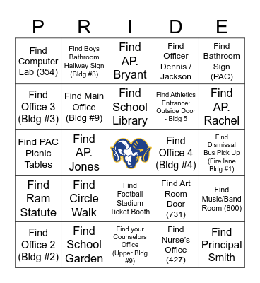 * RGHS SCAVENGER HUNT * Bingo Card