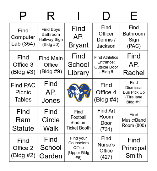 * RGHS SCAVENGER HUNT * Bingo Card