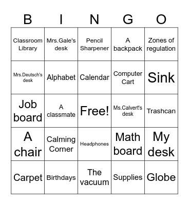 Getting to know the classroom Bingo Card