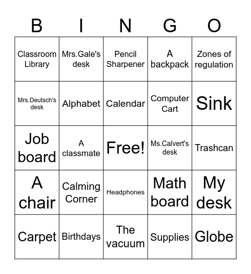 Getting to know the classroom Bingo Card