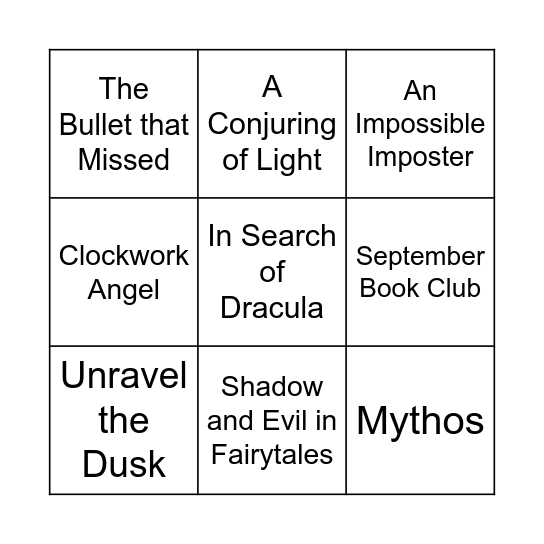 August/September TBR Bingo Card