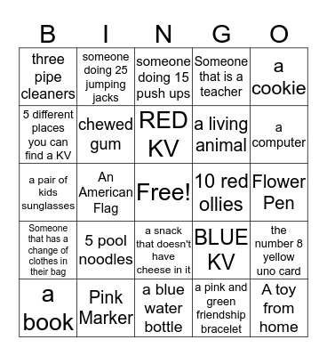 COLOR WARS BINGO Card