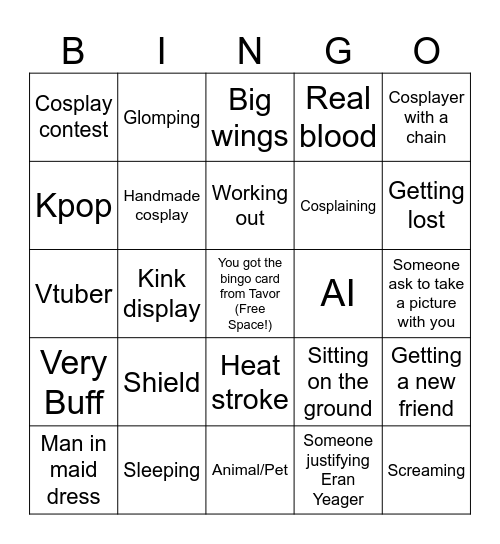 Anime Convention Bingo Card