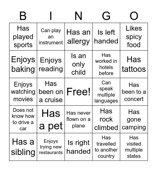 St. Regis Bingo Card