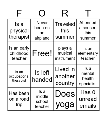Fort Zumwalt Bingo Card