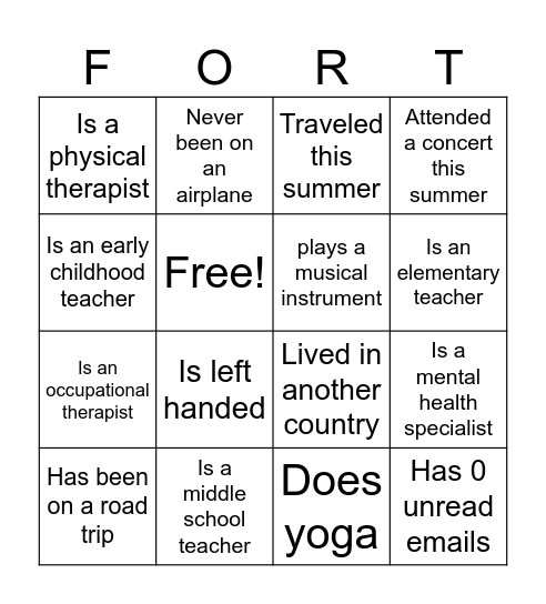 Fort Zumwalt Bingo Card