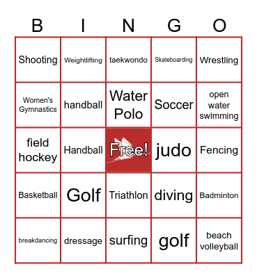 PARIS OLYMPICS Bingo Card