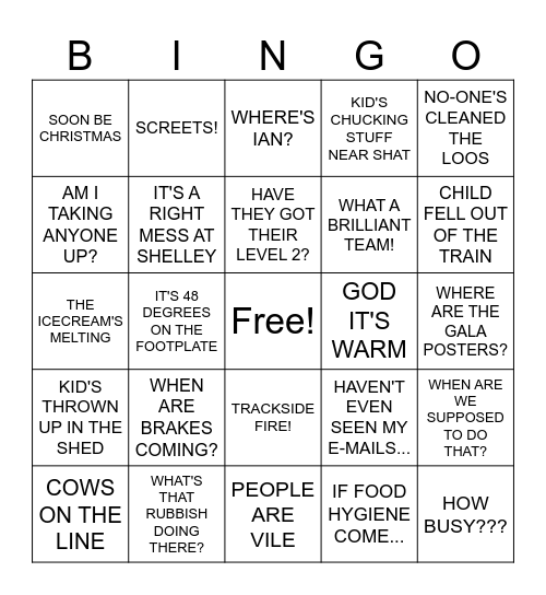 WHISTLESTOP SUMMER Bingo Card