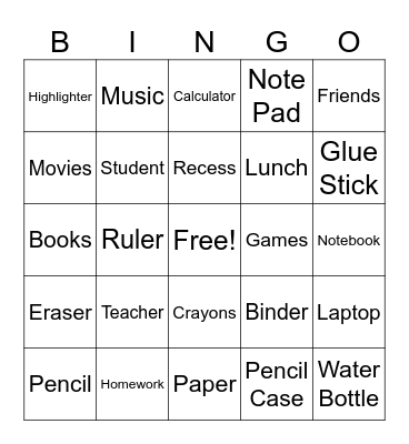 BACK TO SCHOOL BINGO! Bingo Card