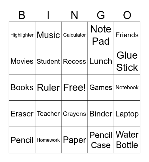 BACK TO SCHOOL BINGO! Bingo Card