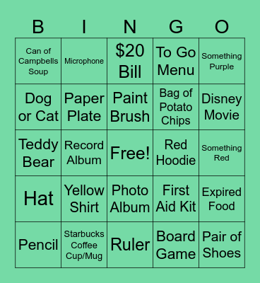 Scavenger Bingo Card