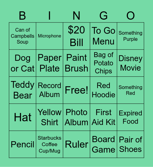 Scavenger Bingo Card