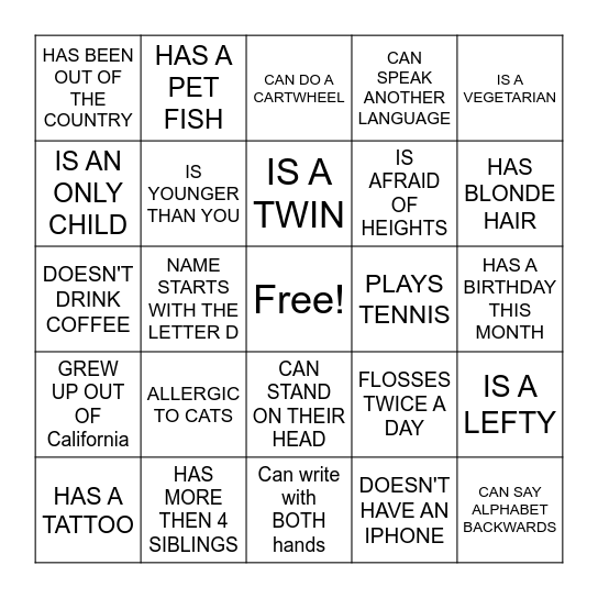 HUMAN SCAVENGER HUNT Bingo Card