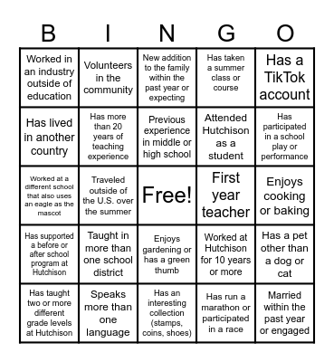 Hutchison Bingo Card