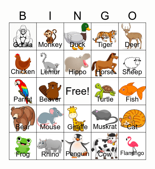 Animal Bingo Card