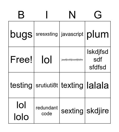 test Bingo Card