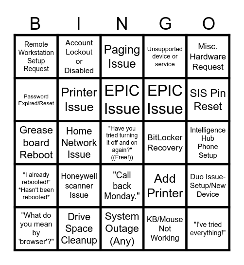 NOC Bingo Card